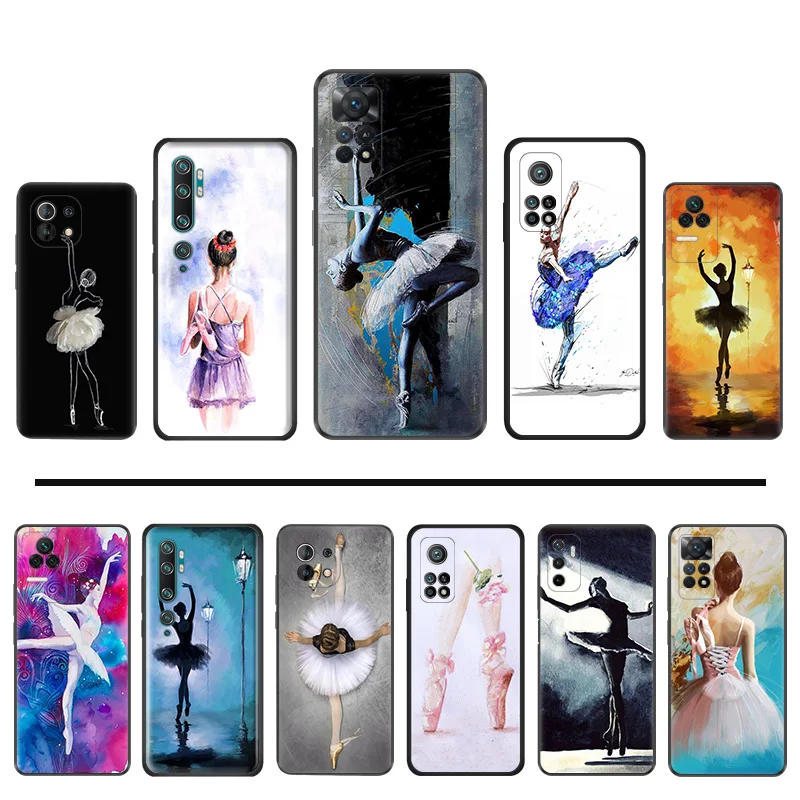 Silicone Black Phone Cases for Redmi Note11 Pro 10A 10C 9A 9C 9i 9T Note 9s 10 Lite 10s 11s Elegant Ballet Dancer Xiaomi 9 Cover