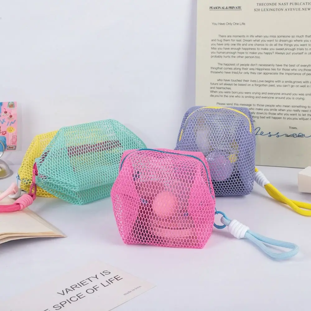 

with Handle Mesh Cosmetic Bag Square Shape Transparent Zipper Coin Purse Small Capacity Multi-Purpose Mini Makeup Pockets