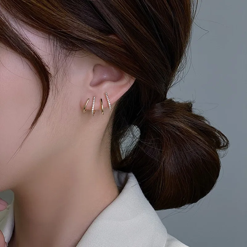 Trendy Geometric Crystal Earrings For Women Jewelry One Ear Hole Four Effects Earings Gold Silver Color Stud Earrings 2026 New