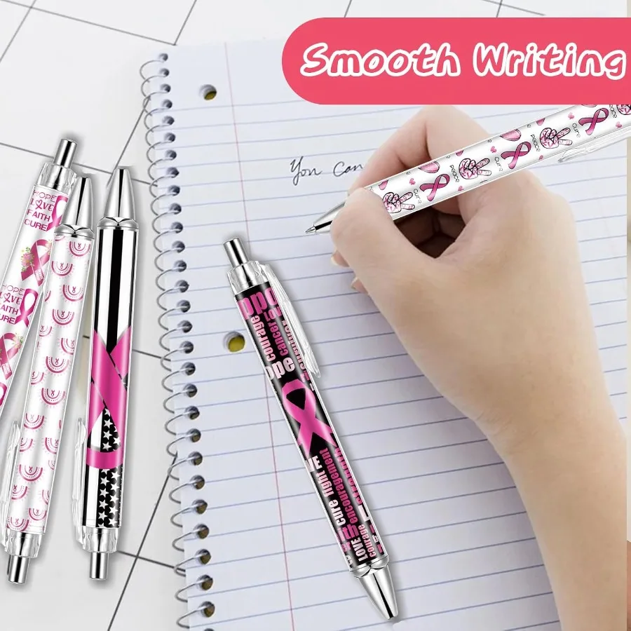 10 PCS Breast Cancer Awareness Ballpoint Pens Bulk Pink Ribbon Hope Faith Retractable Black Ink Pens Inspiring Messages Breast