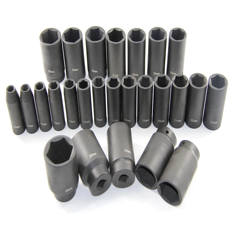 26 STUKS Impact Sockets Set 1/2 Inch Standaard Diepe Drive 6-Punt Socket Met Draagtas voor Verwijderen Wielmoeren