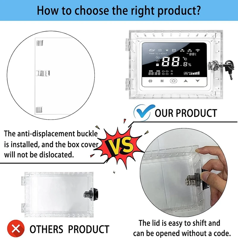 Lock Box With Key Universal Thermostat Cover With Lock, Clear Thermostat Guard For Wall