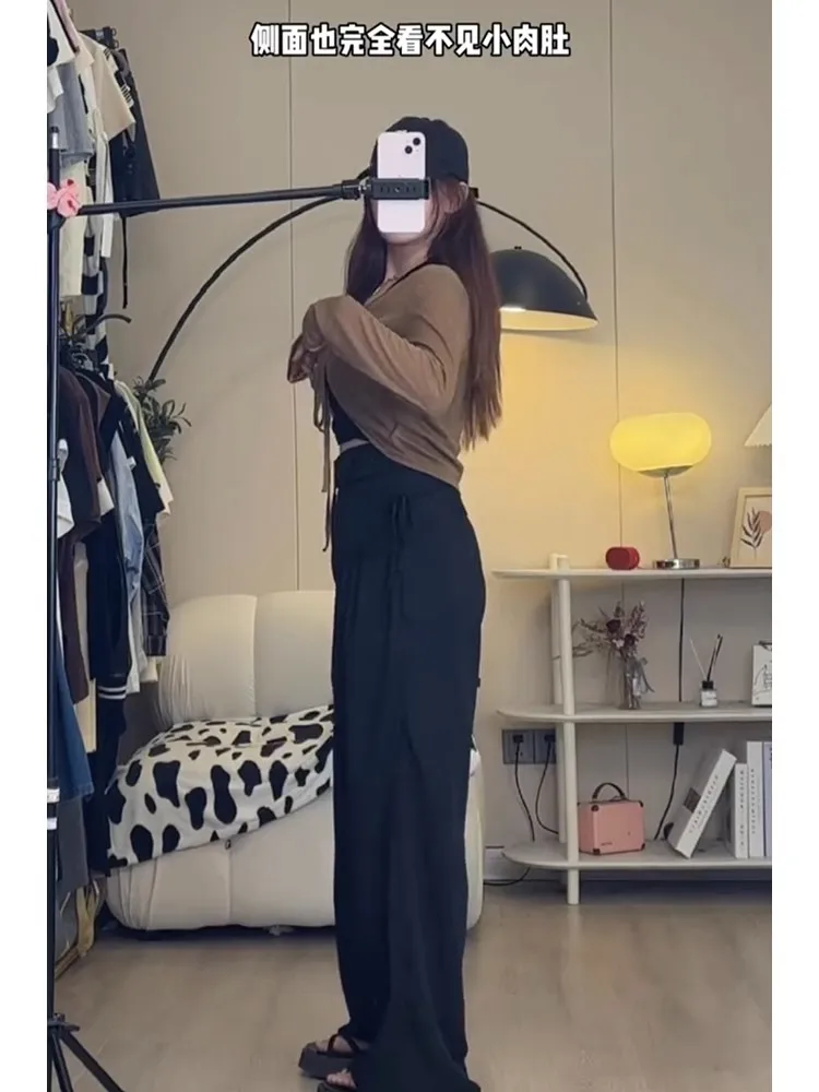 بنطال ذو قصة أرجل واسعة للمرأة الصيف المرأة الشتاء أفخم المخملية الحضرية المهنية بطانة الصوف مبطن استرخاء المرقعة سروال قصير Ins #3