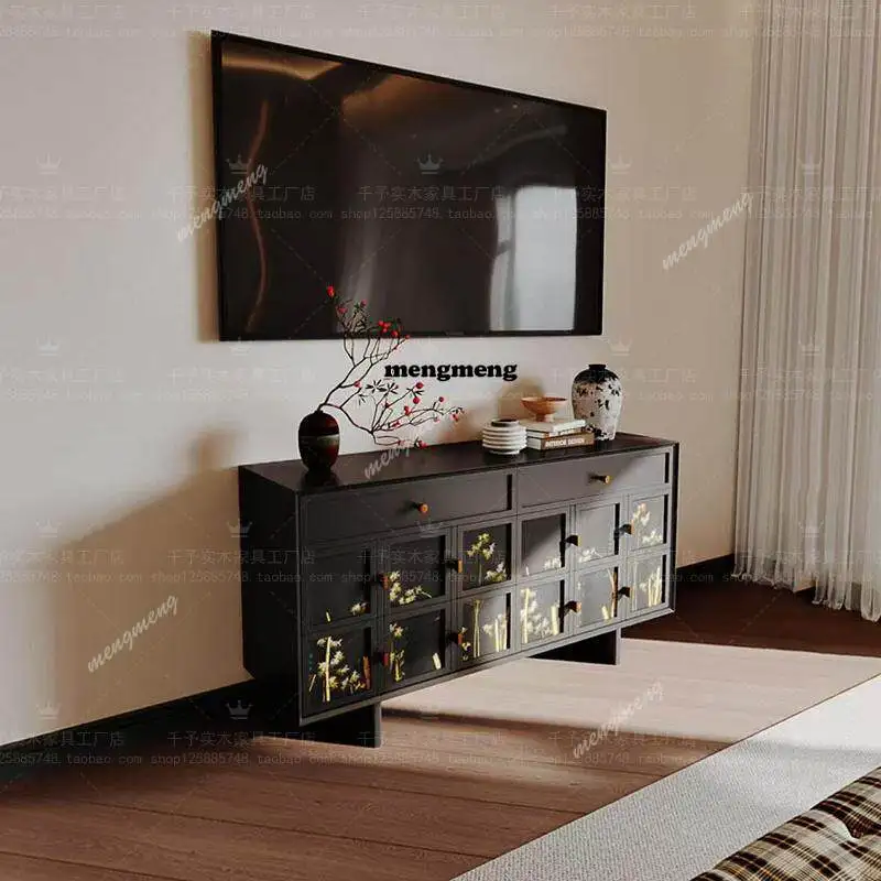 

French retro solid wood dining side cabinet American villa living room locker storage entrance cabinet
