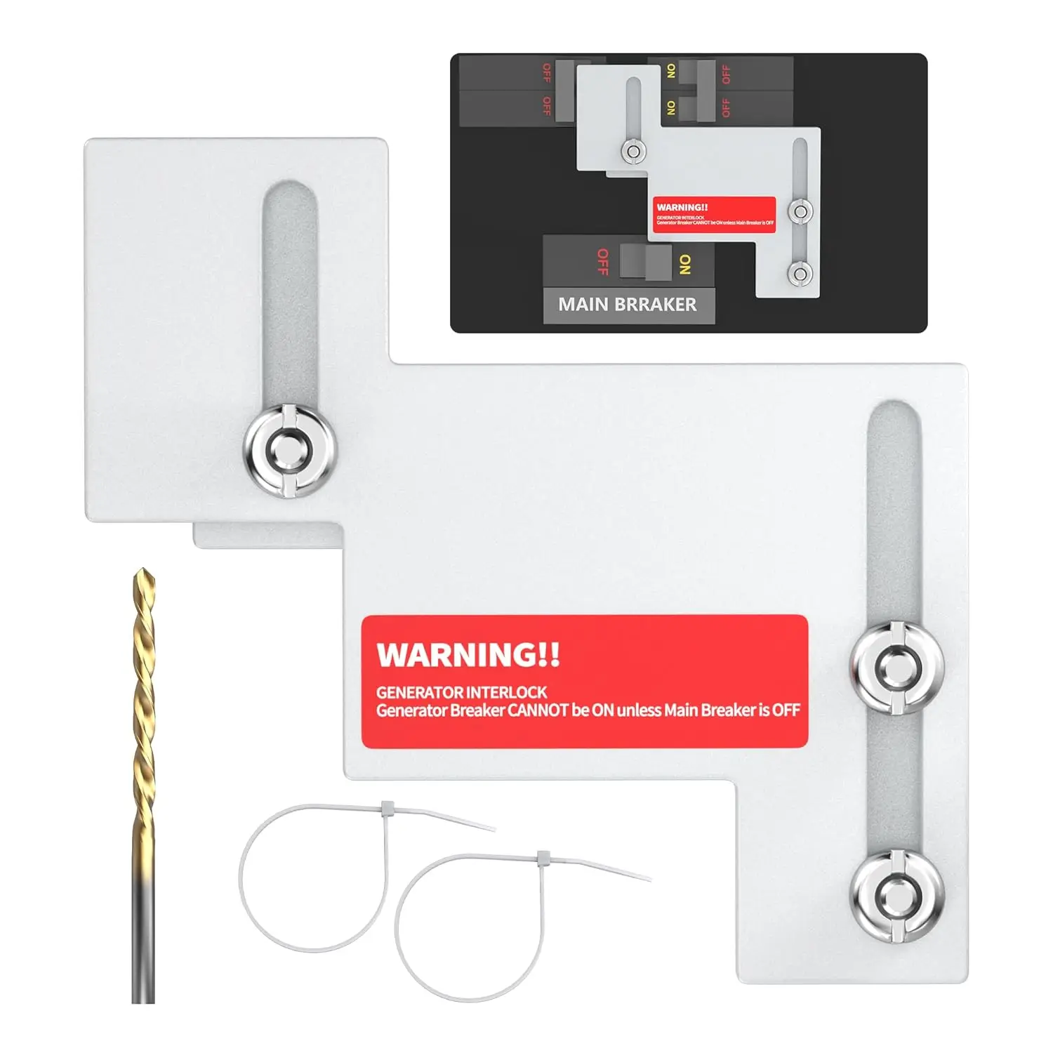 Kit de Intertravamento de Gerador Compatível com Eaton Cutler Hammer Challenger Séries BR e CH, Painel de 150 ou 200A, Espaçamento de 1 1/4 a 1 1/2 polegadas entre os componentes