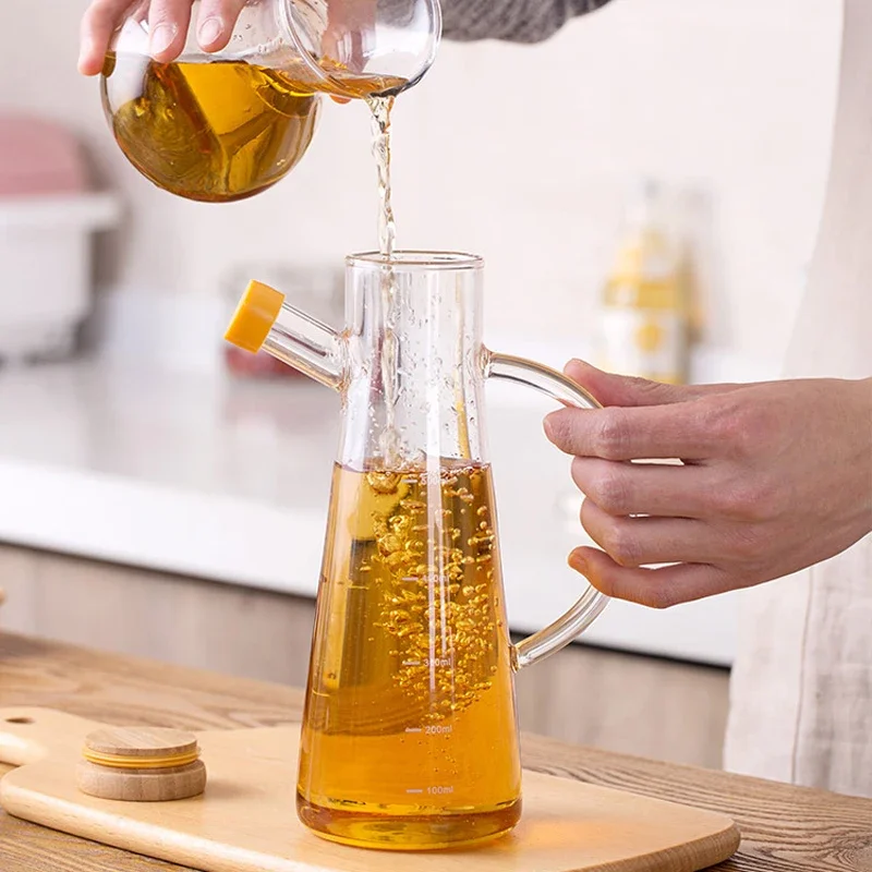 Transparent Glass Oil Bottle with lid Handle Scale Heat-resistant 500/800ml Soy Vinegar Sauce Environmental protection Container