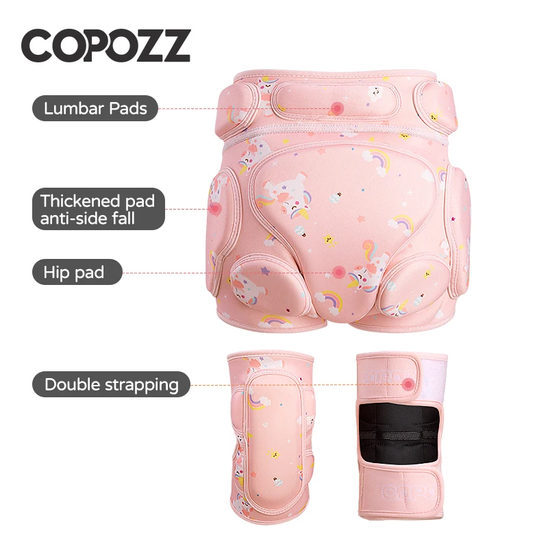 COPOZZ Cartoon-Muster Kinder schützende Hüftpolster Skifahren Snowboard Schutz Shorts Rollschuh Butt Pad Hosen Knieschoner Set