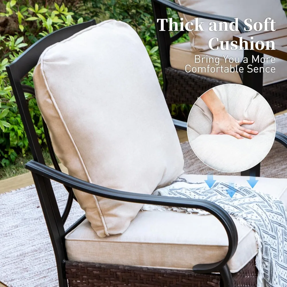 أطقم طعام للفناء مكونة من 7 قطع لـ 6 أشخاص، طاولة وكراسي خارجية مع كراسي طعام من الخيزران المبطن وكرسي لتناول الطعام في الفناء يشبه الخشب