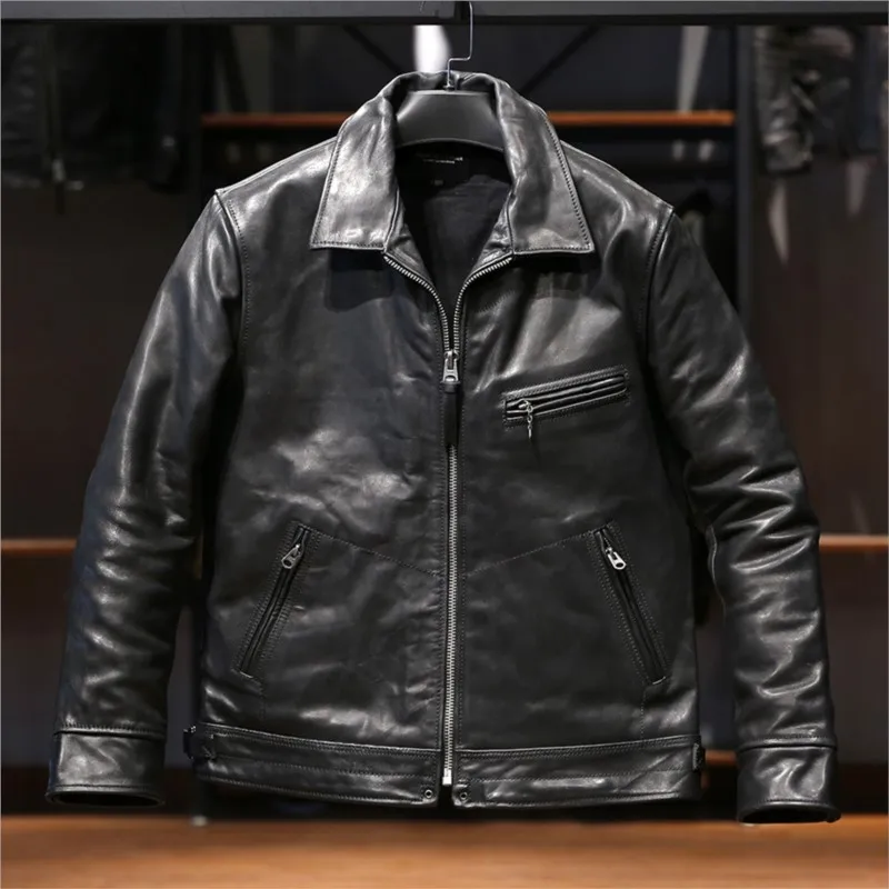 

Top-layer leather men's lapel light batik tree cream