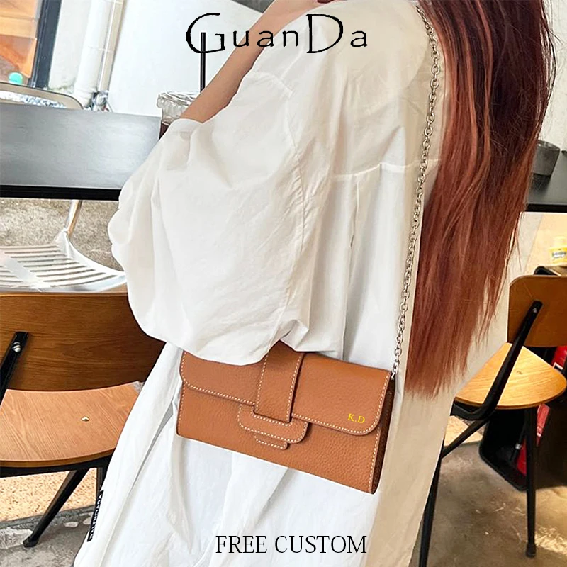 Luxury Design Woman Shoulder Bag Custom Initials Chain Fashion Lady Crossbody Bag Personalized Real Leather Handbag Wallet Purse