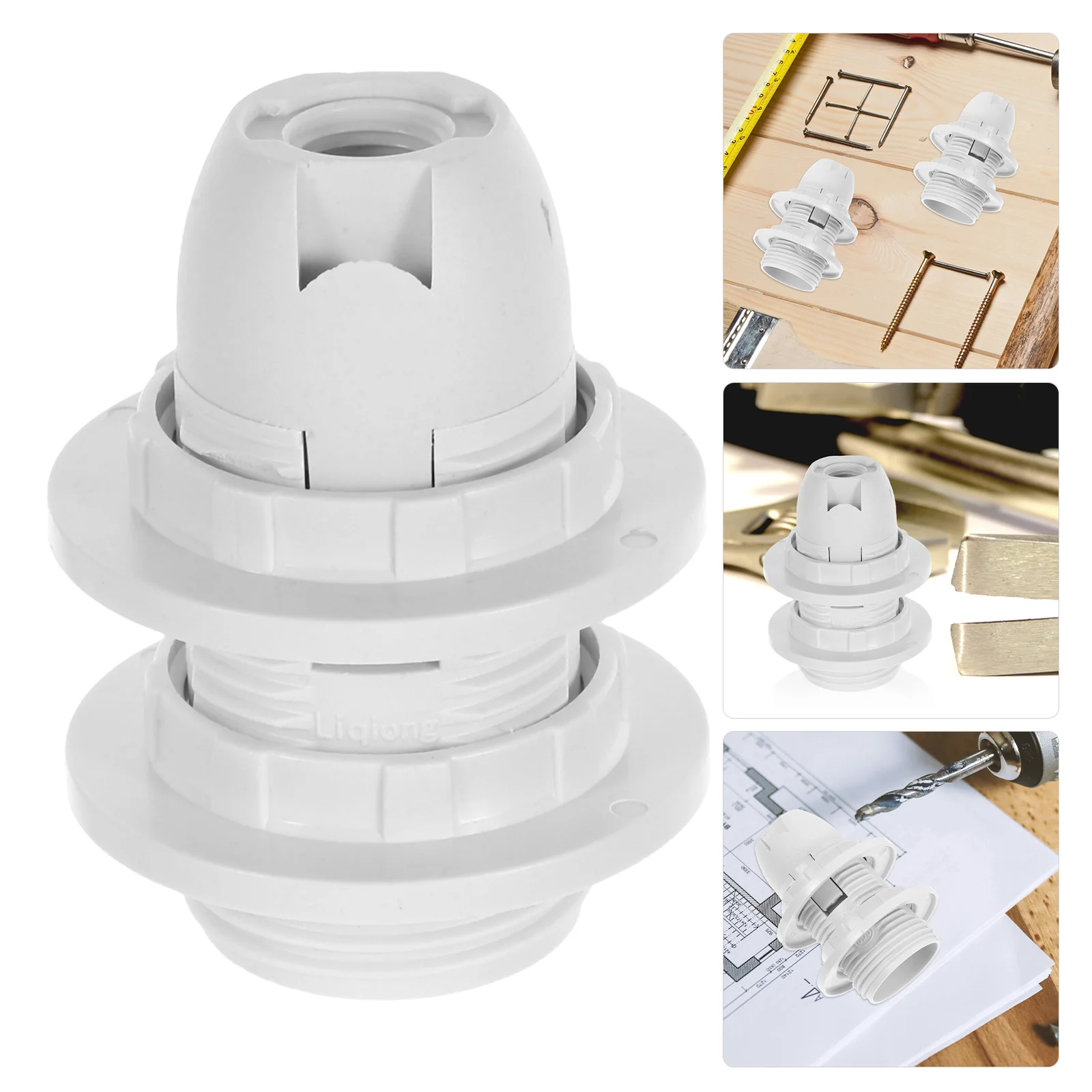 

2Pcs E14 Full Thread Lamp Holder White Plastic Socket for Table Floor Light Aesthetic Design Compact Lightweight Lamp Accessory