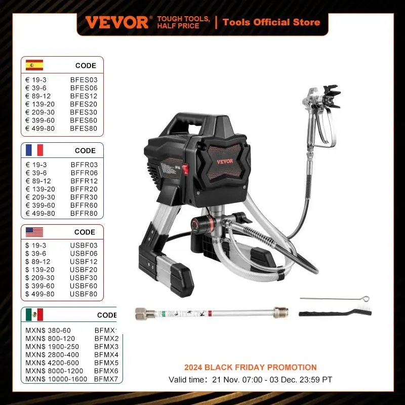 VEVOR 650W Stand Airless Paint Sprayer Electric Professional Powder Coating Machine 1.1 L/min for Furniture Yard Wall Spraying