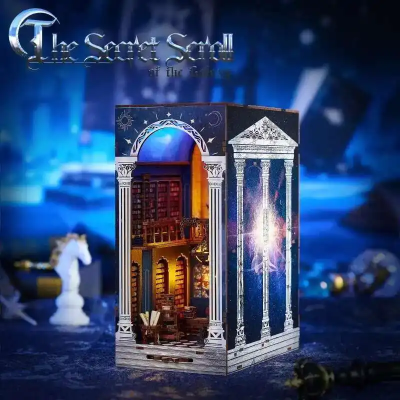 

DIY Wooden Book Nook The Secret Scroll Of The Galaxy Figurines Miniatures Bookend Handmade Bookshelf Gifts Home Decor Crafts