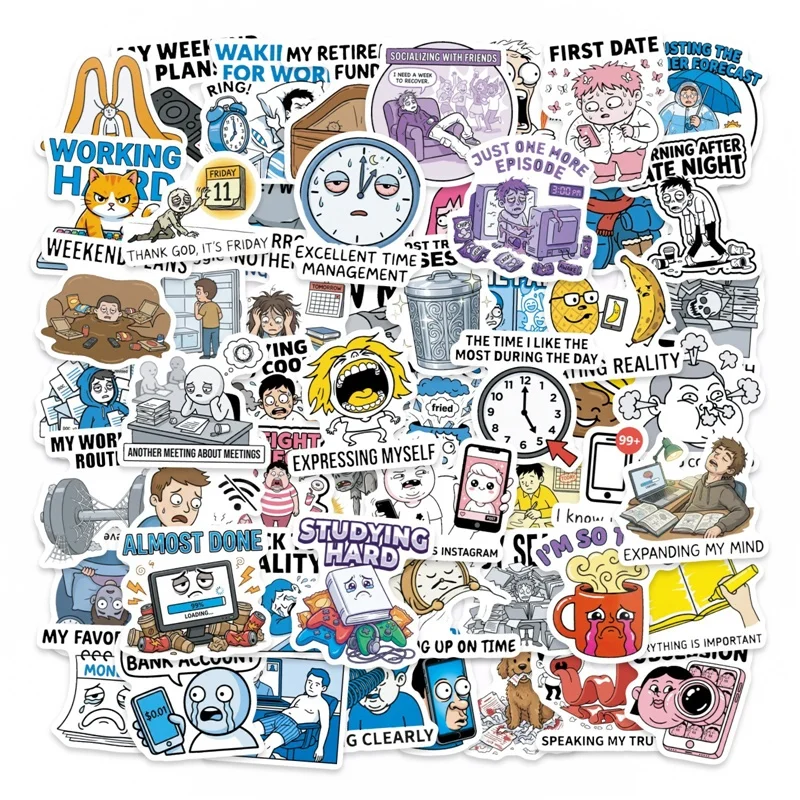 

56PCS Humorous Pictures PVC Sticky Sticker Aesthetic Children's DIY Decoration Scrapbooking Hand Accounting Supplies for Kids