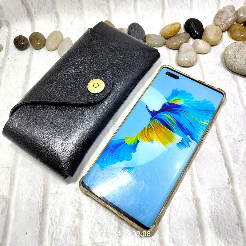 Horizontal Genuine Leather Cell Phone Waist Bag Sheath Belt Pack Holster Hand-made ST