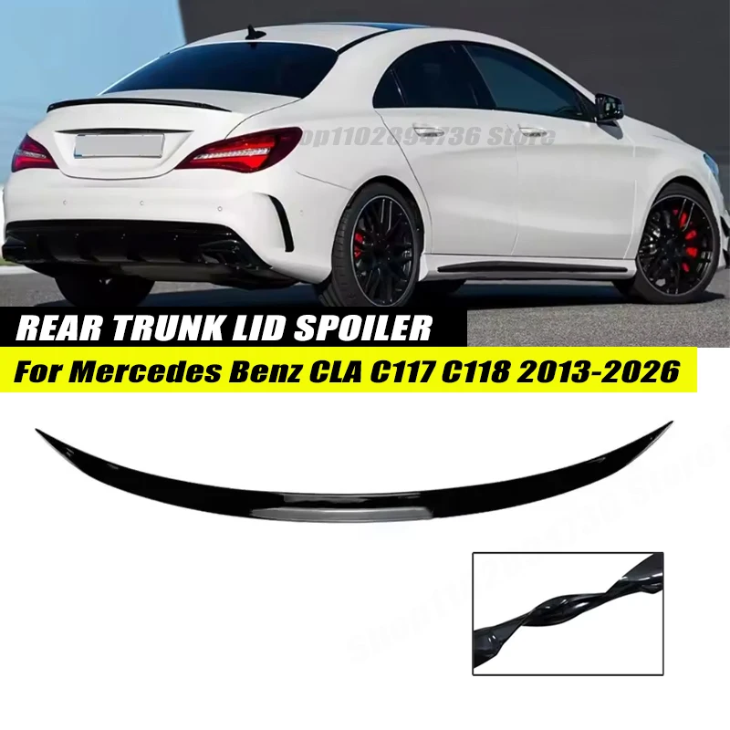 120CM Gloss Black Soft Rubber Rear Trunk Spoiler Lip Splitter 5D Carbon Look For Mercedes Benz CLA C117 C118 2013-2026