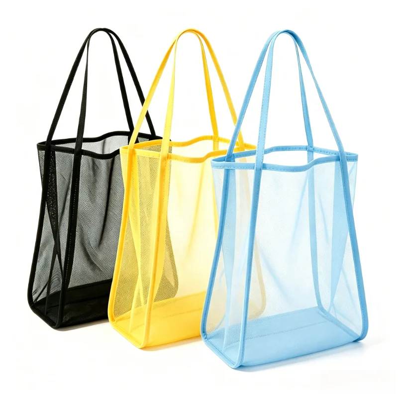 

Large Capacity Mesh Beach Bag Durable Solid Color Sturdy Handles Travel Beach Vacation Camping Multi Purpose Storage Heavy