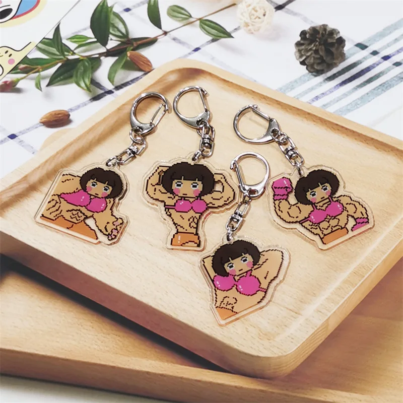 Dora Adventure Keychain Muscle Pixel Spoof Cute Jewelry Acrylic Backpack Pendant Gift Couple Anime Cartoon