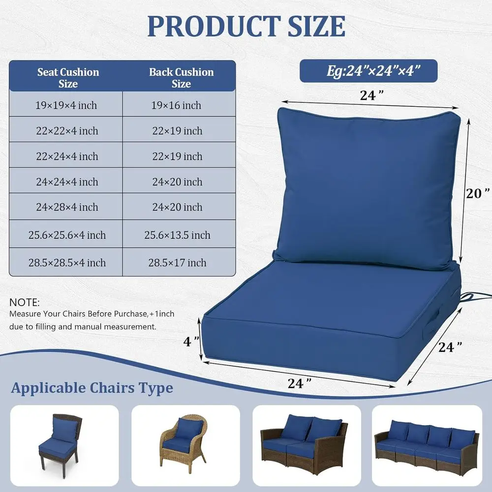 24x24 Outdoor Deep Seat Cushions Set of 4, Patio Replacement Foam Cushions for Outdoor Furniture, Waterproof & Fade Resistant Pa view 2