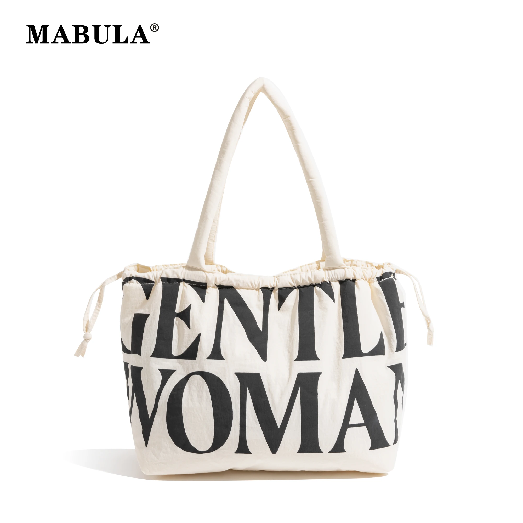 

MABULA Women's Fashion Letter Pattern Tote Handbag Nylon Padding Quilted Soft Cotton Satchel Casual Lightweight Shoulder Purse