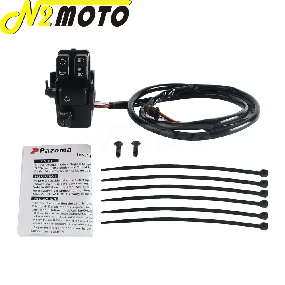 Motorcycle Handlebar Cruise Control Switch w/ Wiring Harness For Harley Softail Heritage Classic FLSTC ‌Softail Slim FLSS FLHCS