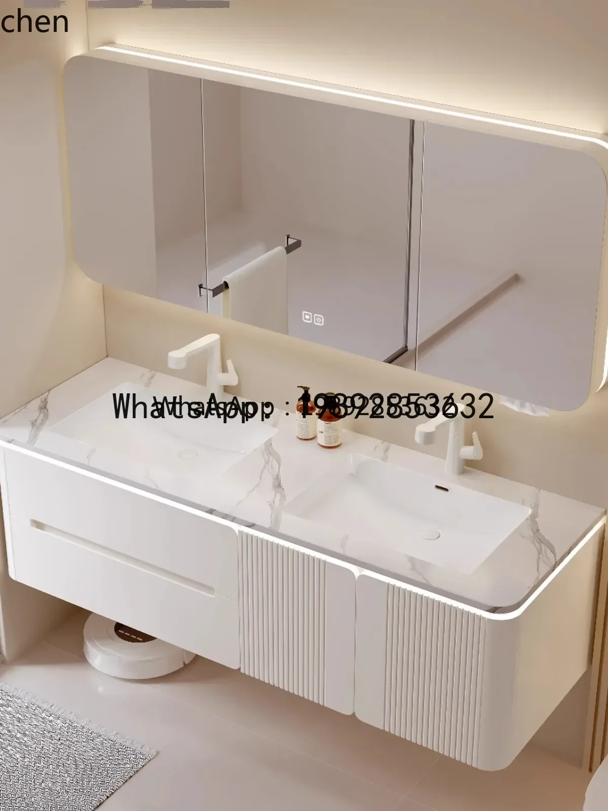 B1 rock slab hot bending integrated basin bathroom cabinet ceramic oak paint double basin washbasin cabinet combination