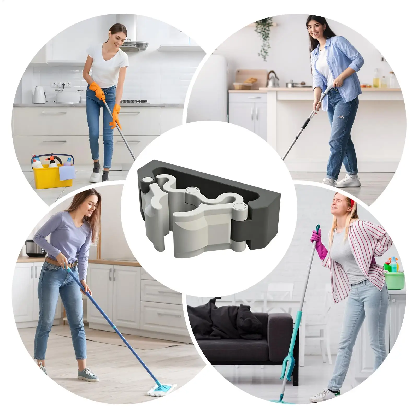 Multifunctional Broom Hanger Mop Organizer Wall Mounted Household Cleaning Tool Holder Space Saving Storage Rack for Kitchen - view 3