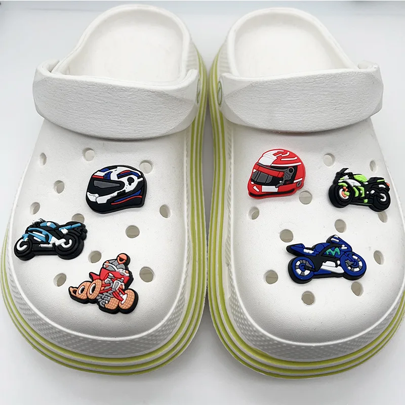 Motorcycle PVC Shoe Charms Set 20Pcs Soft Rubber Shoe Decoration Charms Motorbike Rider Helmet Pattern Charms for Party Favors
