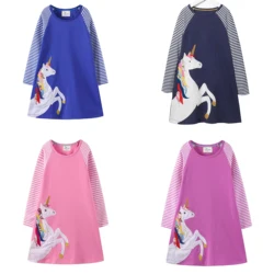 Jumping Meters Children's Unicorn Dresses Girls Cotton Autumn Spring Kids Frocks 18m-6T Toddler Clothes Dress