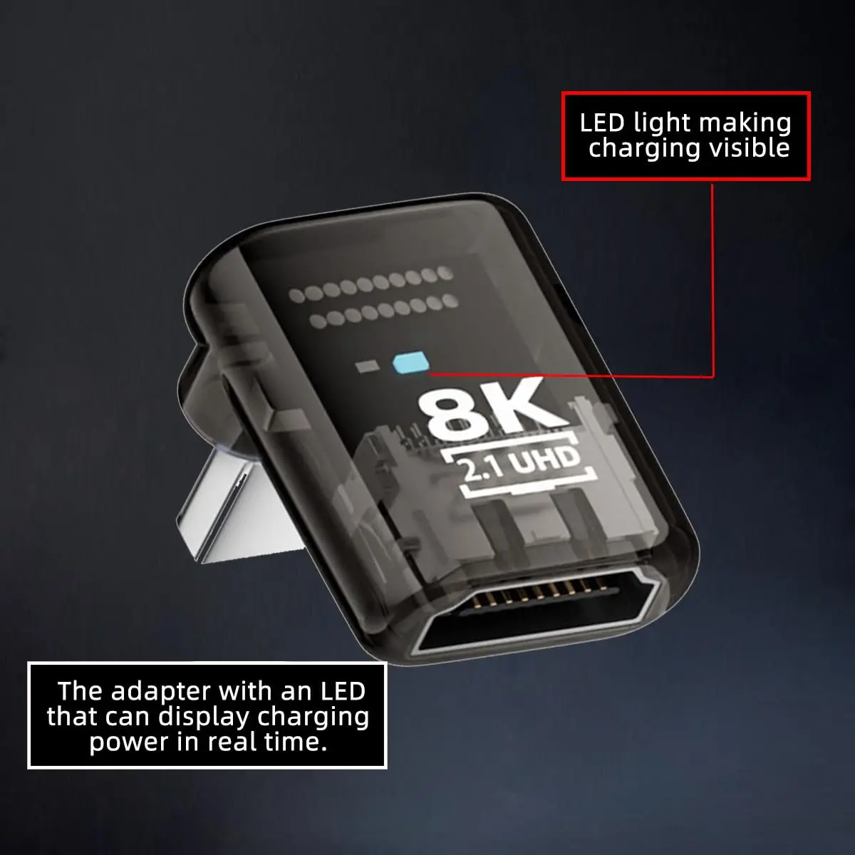 Up Angled 90 Degree Low Profile HDMI Male to HDMI 2.1 Female UHD Extension Adapter Extender with Smart LED 8K 60hz HDTV