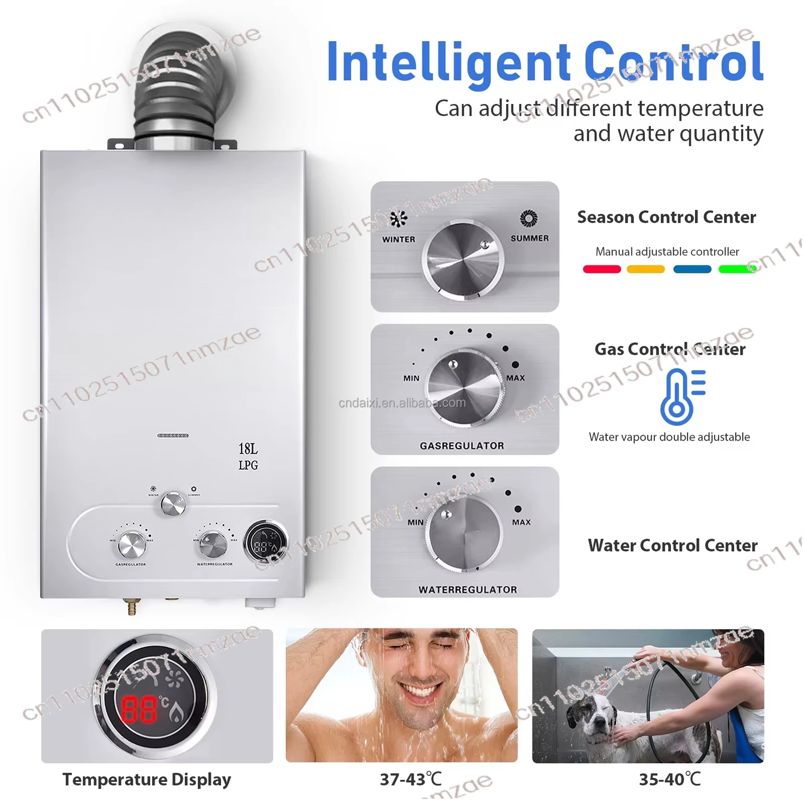 Liquefied Petroleum Gas/LNG Gas Water Heater Household Instant Tankless Propane Tankless Gas Water Heater 18L