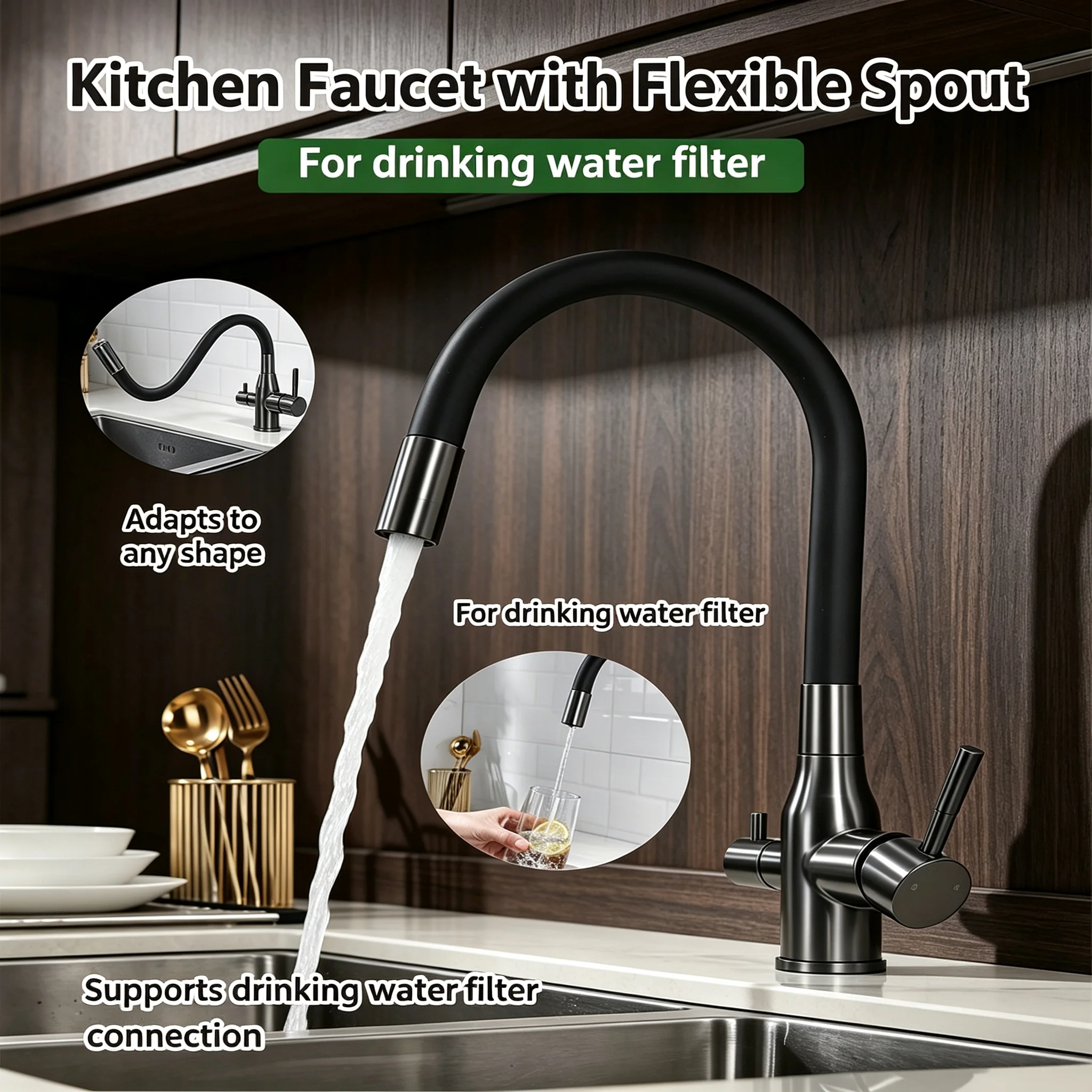 Kitchen Faucet Grey Faucet With Filter For Kitchen Sink Mixer Tap Drinking Water Gunmetal Colour