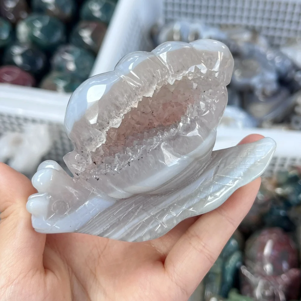 1PCS Natural Agate Geode Snail Animal Quartz Carving Feng Shui Healing Home Decor Lucky Gift Fashion Feng Shui Decoration