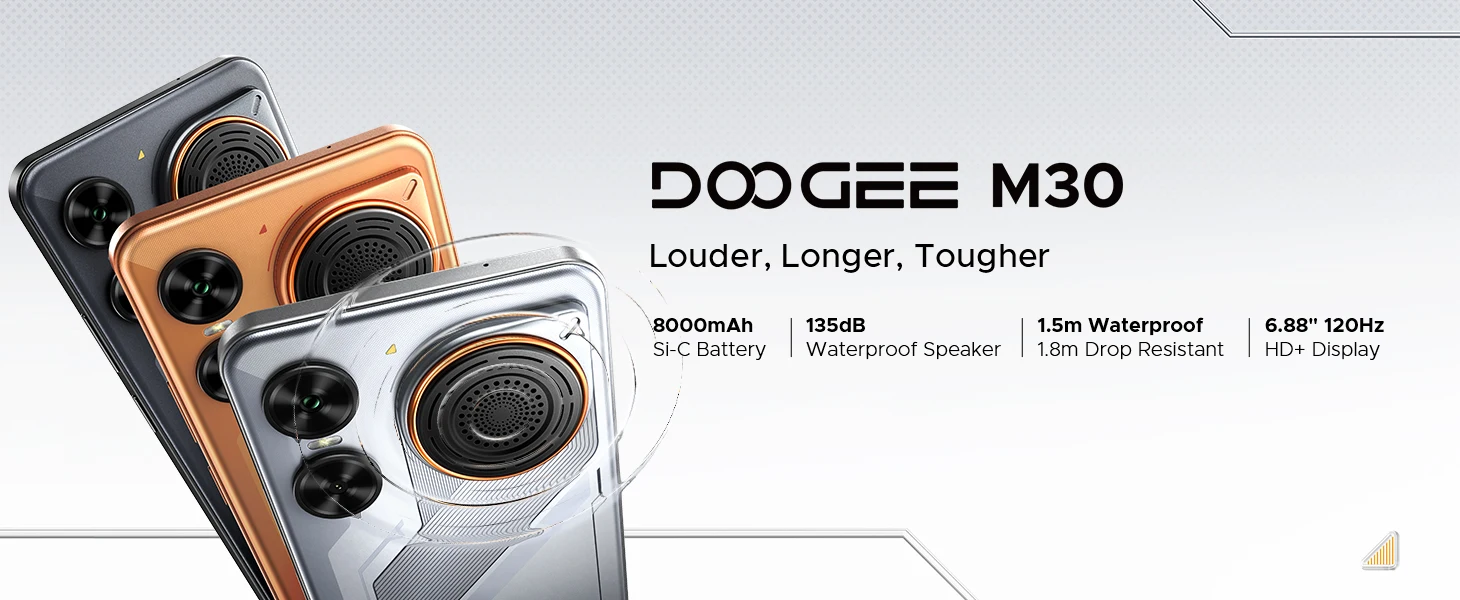 Doogee M30 Smartphone 135Db Speaker Android 16 8000Mah Battery 6.88'' Screen 48Gb Ram (6Gb +42Gb) 256Gb Rom Unisoc T7280 Nfc