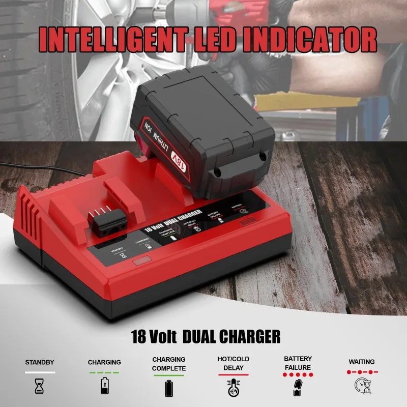 Compatible for Milwaukee 18V Lithium Batteries Power Tool Battery Charger Dual-Port Battery Charger Rapid Charger Replacement