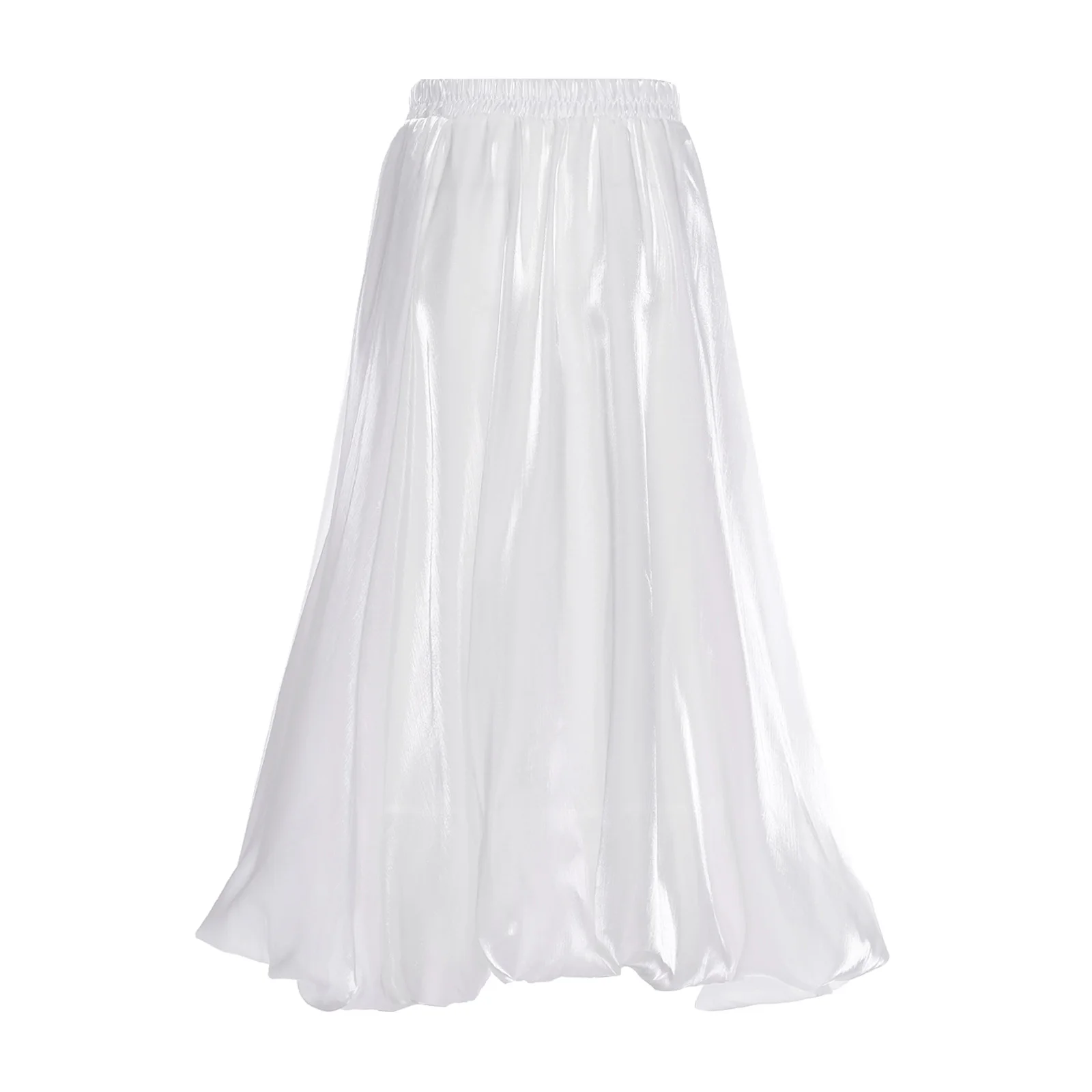 Women Goddess Bright Silk Light Luxury Fashion Lantern Shape Flower Bud Skirt Solid Color Skirt for Party Banquet Daily Wear