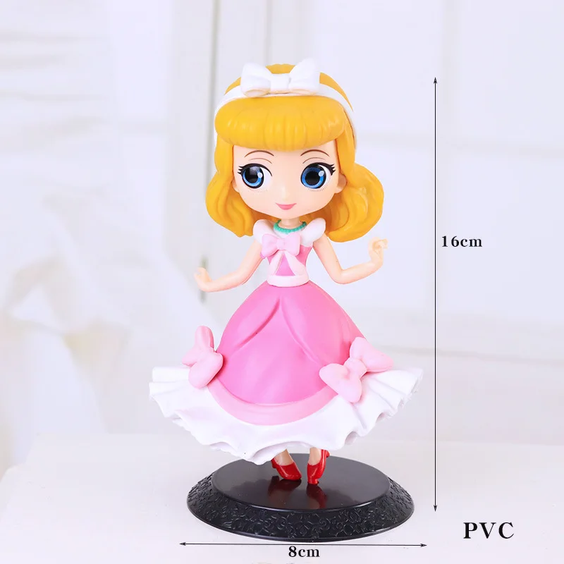 Disney Princess Q Posket Biancaneve Sirena Cenerentola Belle Mulan Jasmine Campanell PVC Action Figure Giocattoli di modello Regali per bambini