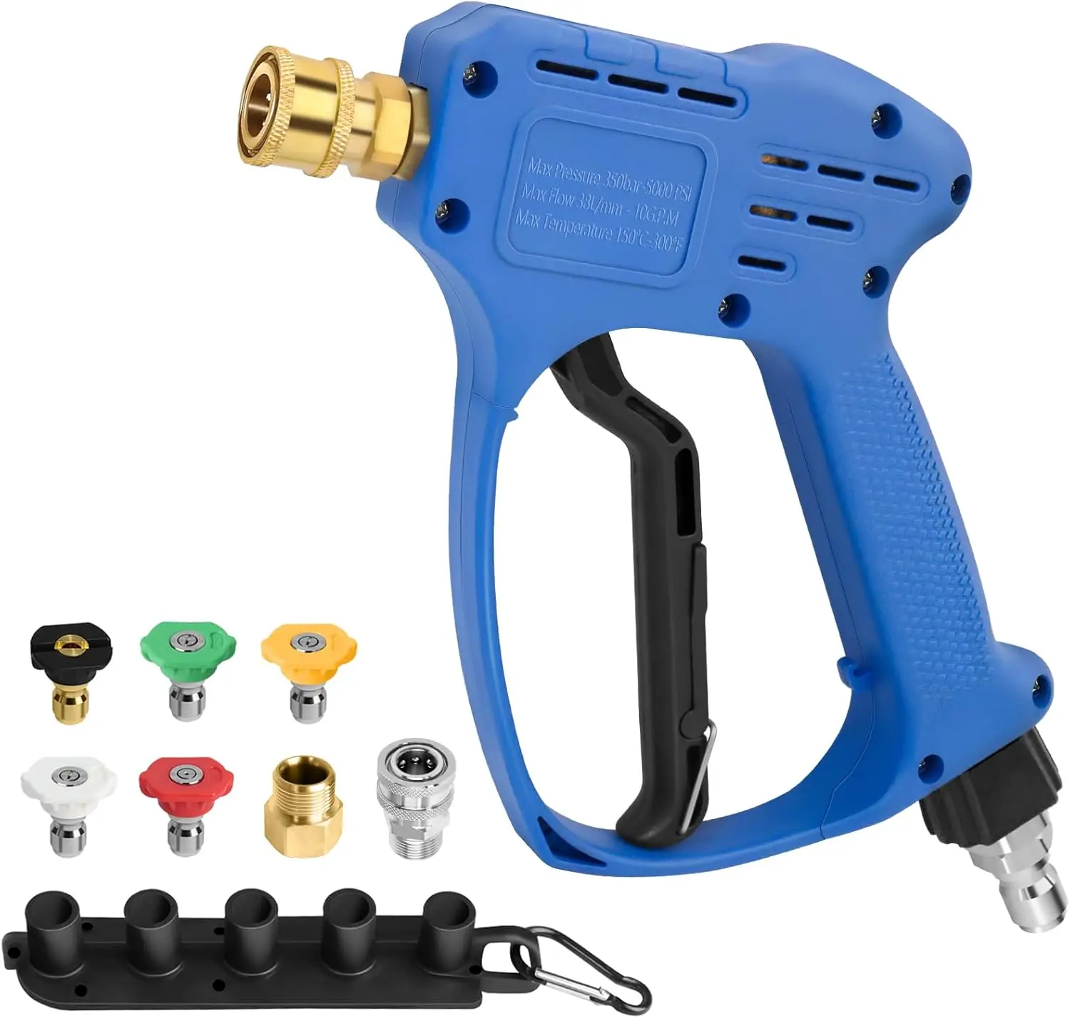 

Поворотный пистолет для мойки высокого давления Stubby, 5000 фунтов на квадратный дюйм, 10 галлонов в минуту с вилкой 3/8 дюйма, быстроразъемное соединение 1/4 дюйма, M22-14 мм, M22-15 мм, 5 сопел, совместимых