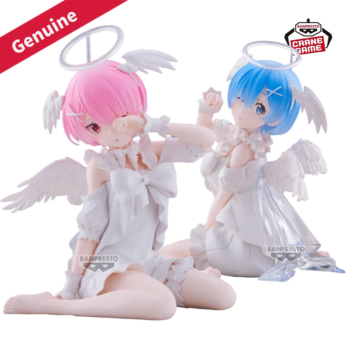 Figura Original de BANPRESTO Prepintada, Relax Time Re:Zero Kara Hajimeru Isekai Seikatsu, Ram Rem Versión Ángel Dulce Figura de Anime