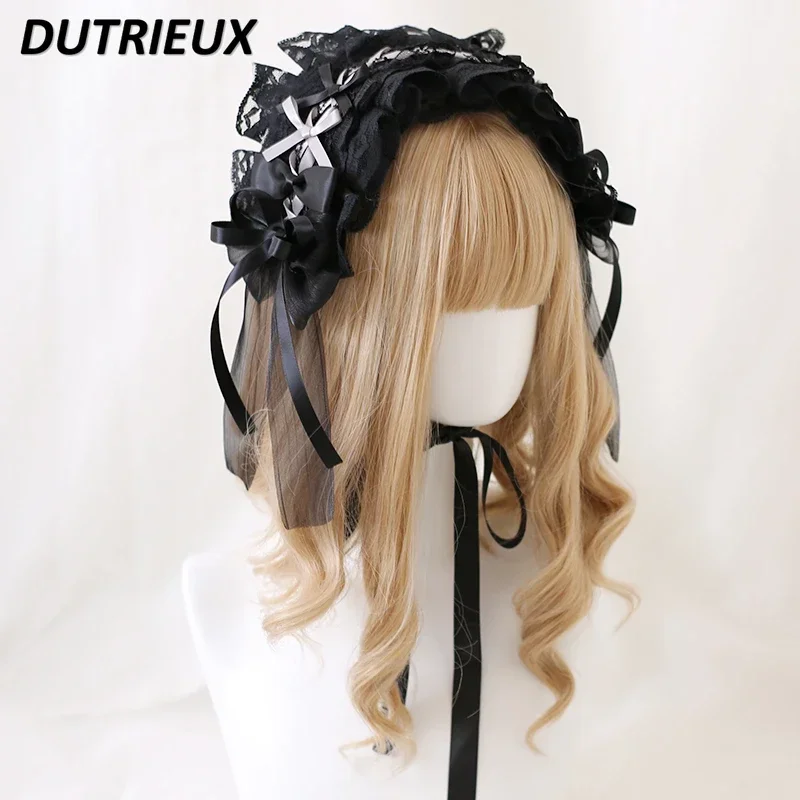 

Original Lolita Black Gray Lolita Hair Accessories for Women Bow Elegant Hair Band Topper Oversleeves Kawaii Kc Barrettes