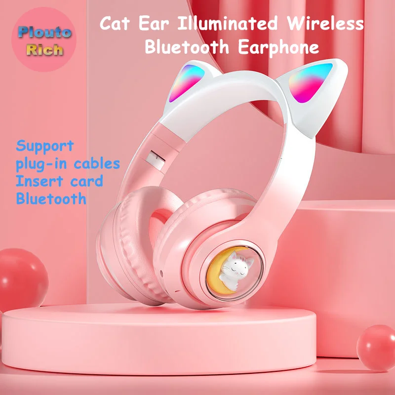 

Bluetooth Headphone RGB Light Support Card Effect Wireless Or Wired Connection Cute Appearance Headset Listen Music Play Game