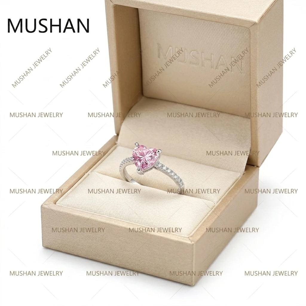 MUSHAN Luxury Jewelry Heart Shaped Yellow Diamond Ring  Feminine Charm S925 Pure Silver Ring