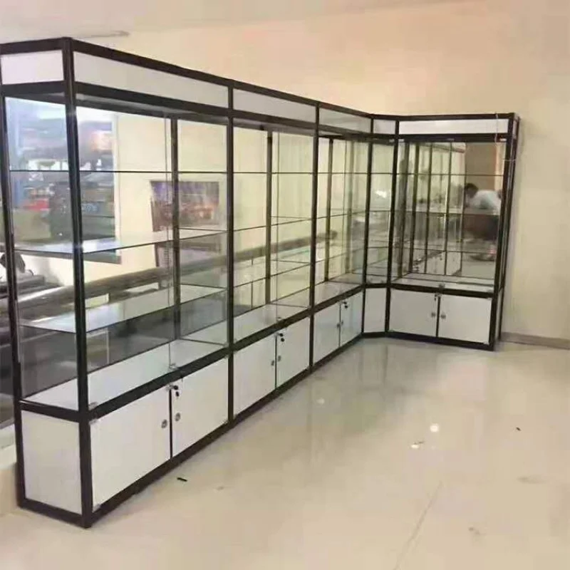 

2025customized. cheap smoke shop showcase with LED light lockable aluminum display cabinet display