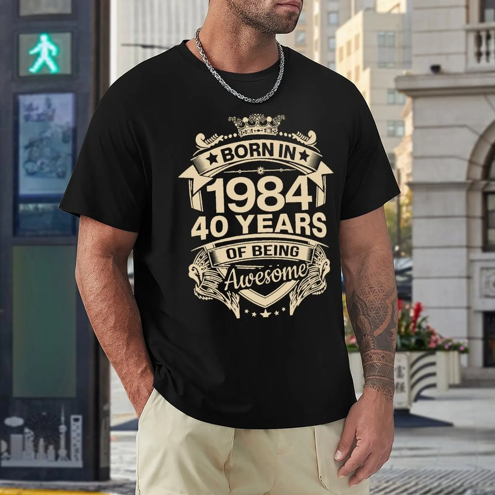 Born In 1984 40 Years Of Being Awesome 40th Birthday Gift T Shirt Harajuku Short Sleeve T-shirt 100% Cotton Graphics Tshirt Tops