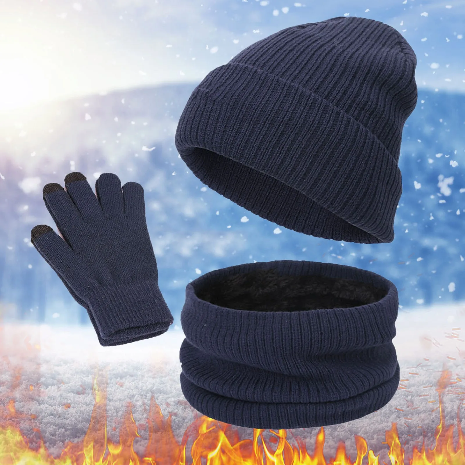 

3pcs set Winter Hat Scarves Touch Screen Gloves Warm Men Women Fashion Thickening Plus Wool Neck Protect Cap for Outdoor Riding