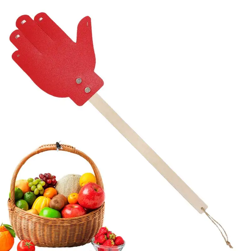 

Long Handle Fly Swatter PU Leather Household Fly Swatter With Lanyard Long Fly Swatter Wooden Handle Fly Swatter For Home