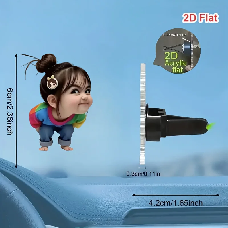 

2D плоская акриловая декоративная клипса для автомобильных воздуховодов с изображением милой девочки, без ароматизатора, для ароматизации салона автомобиля