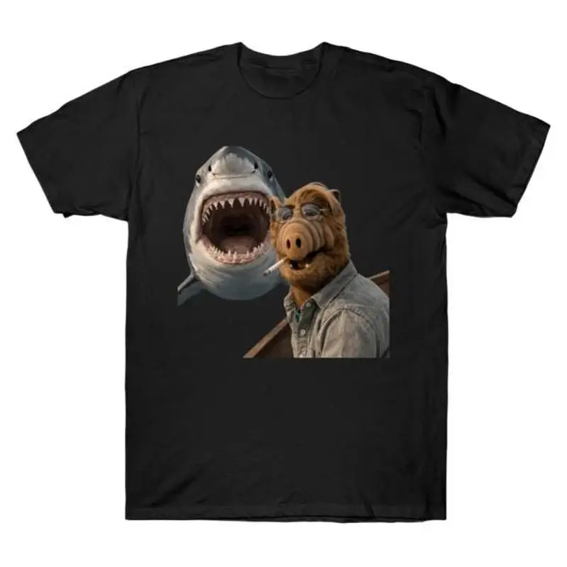 Funny ALF Jaws Meme Alien Life Form T‑Shirt Gordon Shumway 80s Retro TV Show Graphic Print Short Sleeve Gift Idea Streetwear Tee