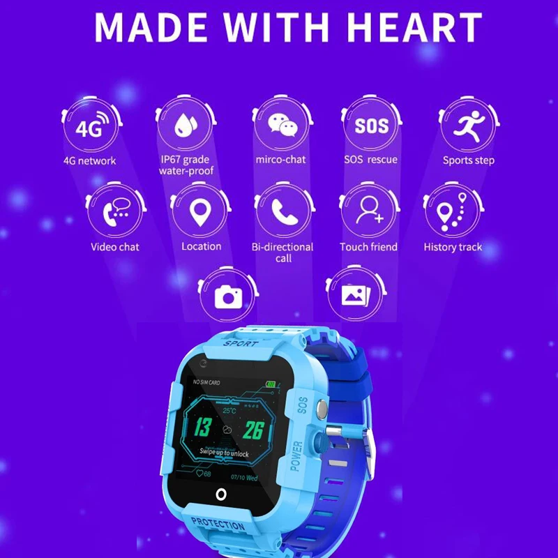 Wonlex Smart Watch per bambini GPS Anti-Perso Tracker Smartwatch per bambini 4G WiFi Videochiamata SOS GEO Localizzatore di recinzione Orologio per bambini Kt12