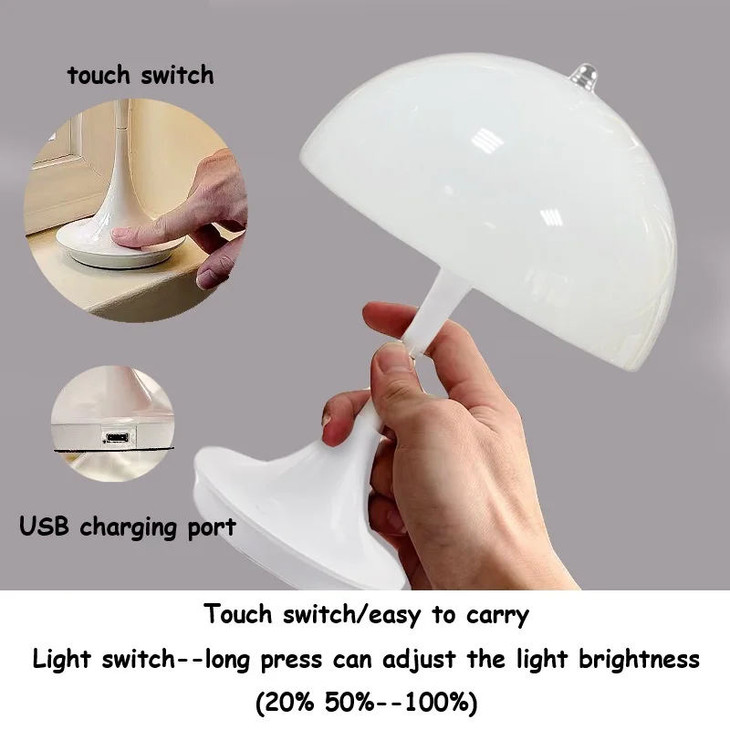 Mushroom LED Table Lamp Cordless Desk Lamp with Dimmable Touch Control Mini Rechargeable Night Light for Living Room Bedroom